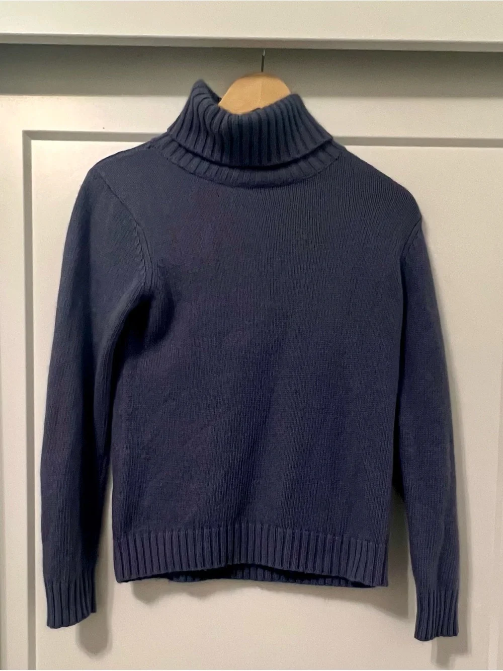 Boden Dusty Blue Ribbed Turtleneck Cashmere Cotton Blend Blue Gray UK 12 US 8
